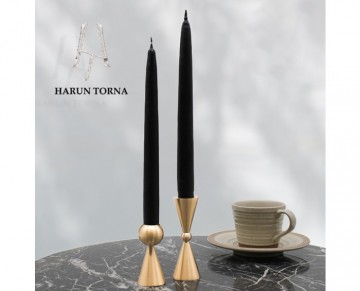 2'li top ve konik pirinç şamdan mumluk