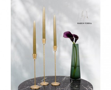 3'lu Uzun konik pirinç Şamdan mumluk