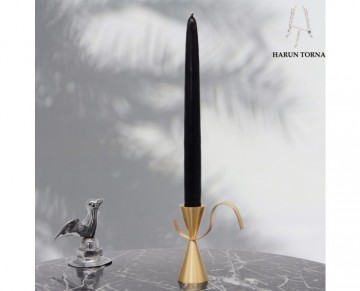 Kulplu konik pirinç şamdan mumluk