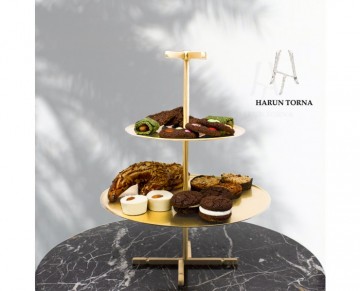 Çift katlı ayaklı pirinç tepsi