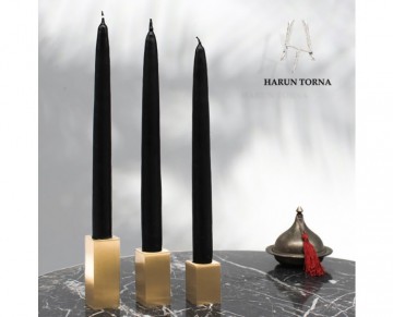 3'lu Yer kare pirinç şamdan mumluk