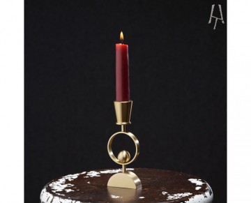 Tekli yarım dipli konik pirinç şamdan mumluk 