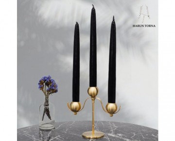 Tekli 3 toplu ayakli pirinç şamdan mumluk 