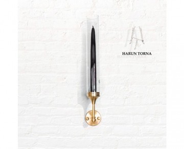 Tekli camli pirinç duvar aplığı şamdan 