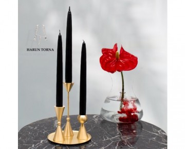 Tepsili 3'lu pirinç şamdan seti 